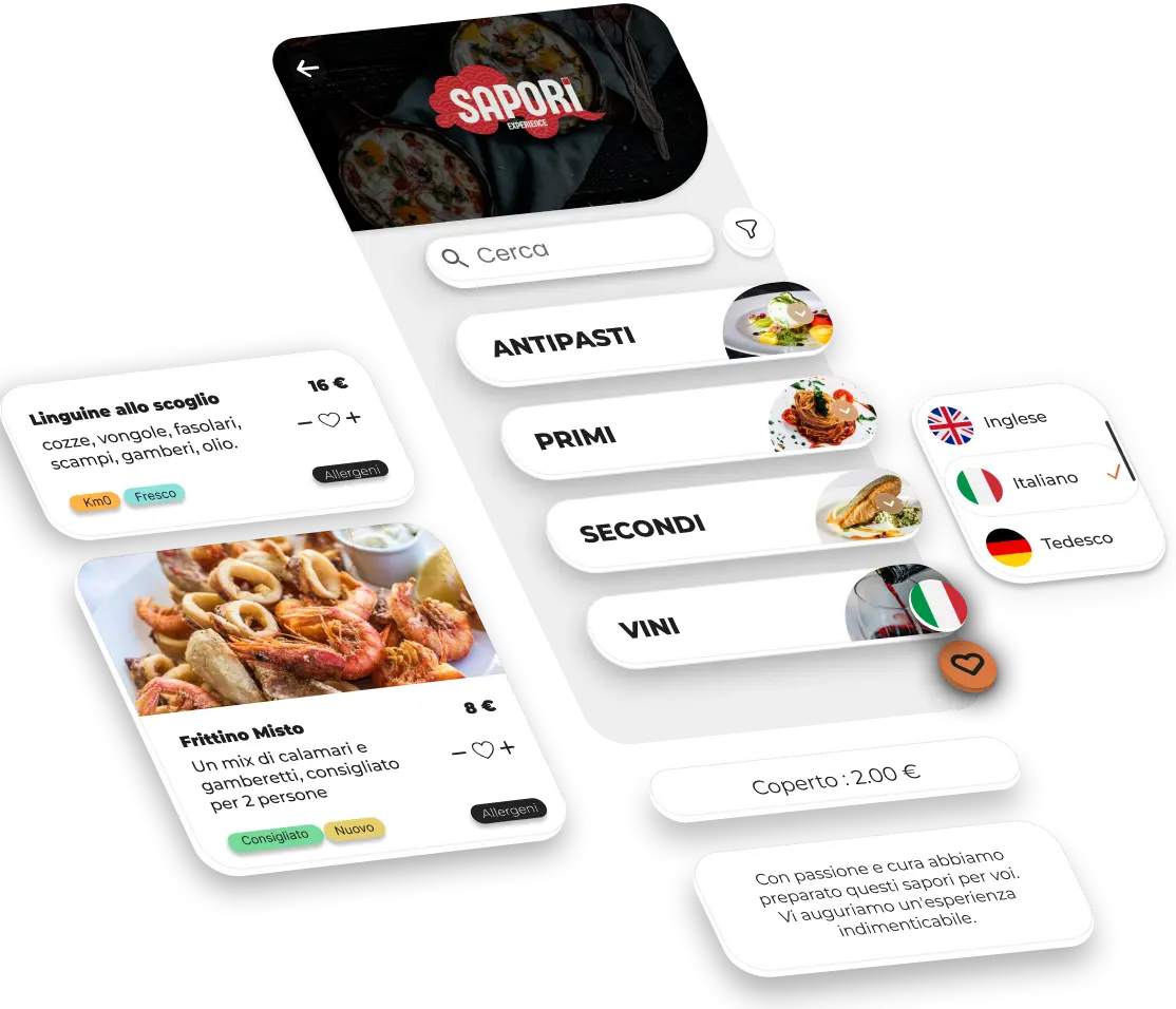 Interfaccia menu digitale Bite Buddy per ristoranti