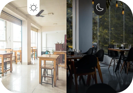 Anteprima dei temi chiaro e scuro per menu digitale